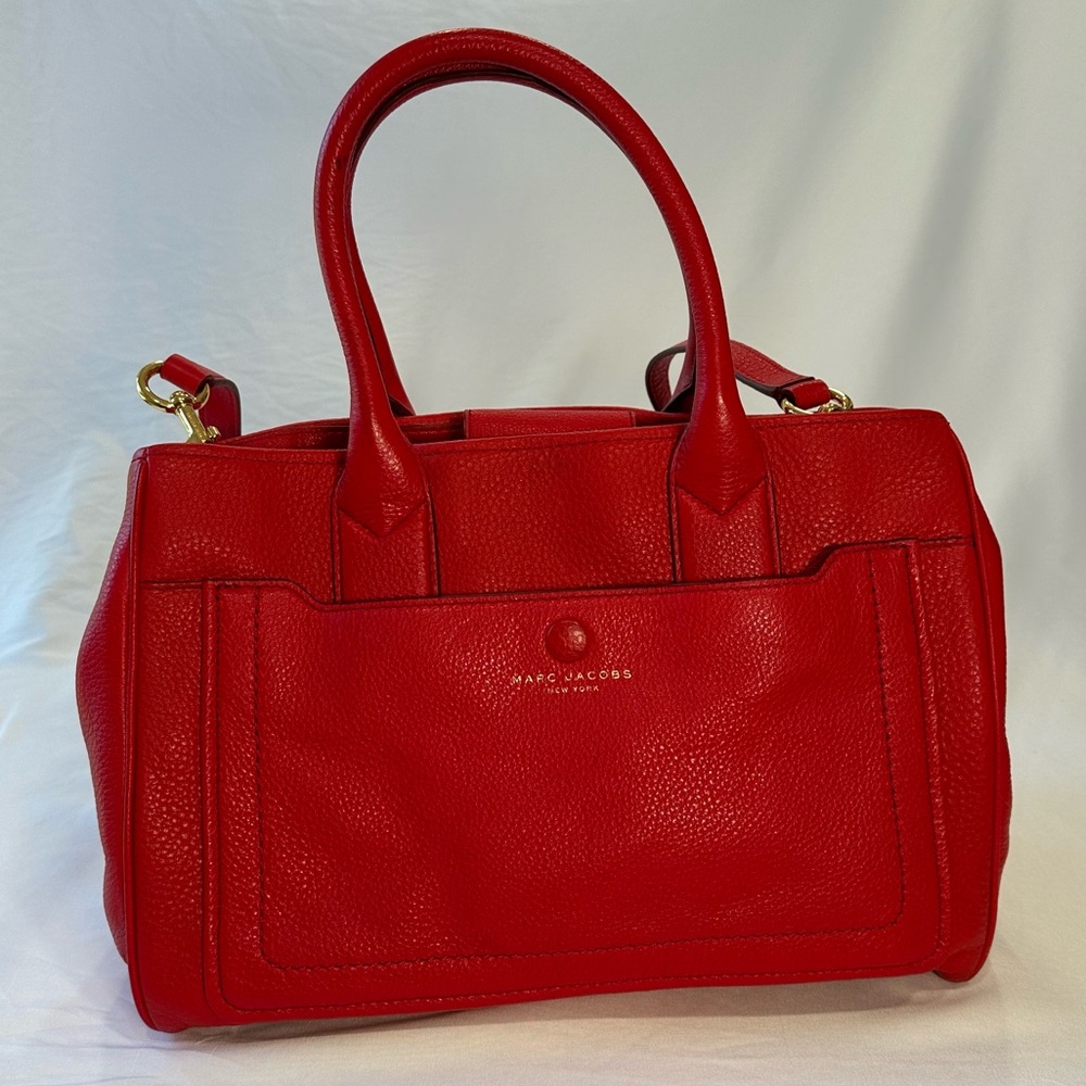 Cherry Red Marc Jacobs New York Leather Handbag with Crossbody Strap